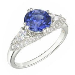 Bague Diamant Rond Saphir Ceylan Style Antique 2.75 Carats