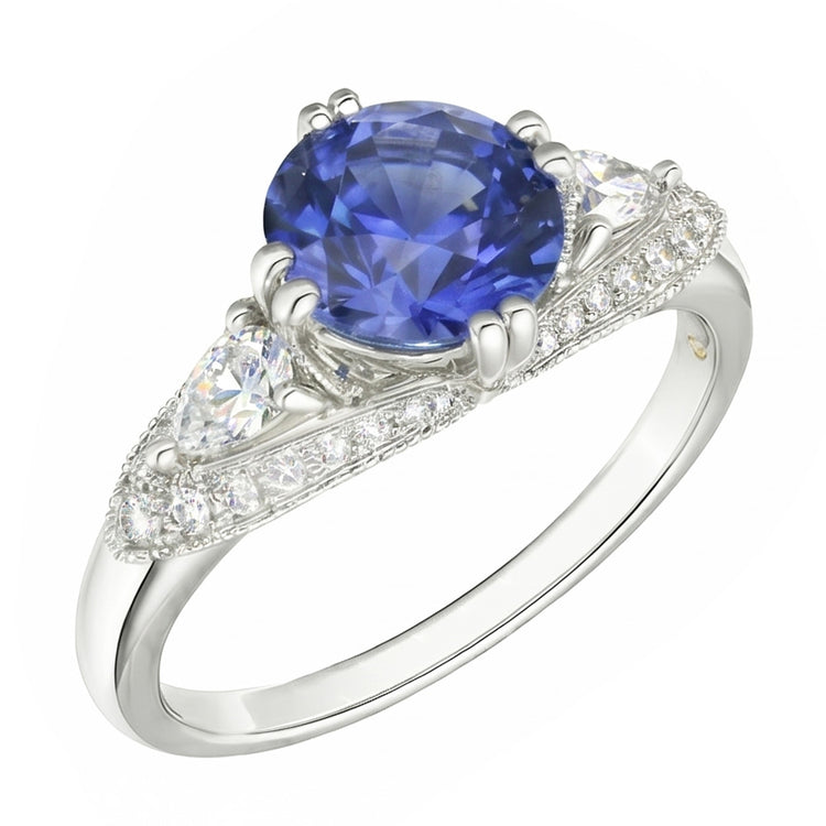 Bague Diamant Rond Saphir Ceylan Style Antique 2.75 Carats