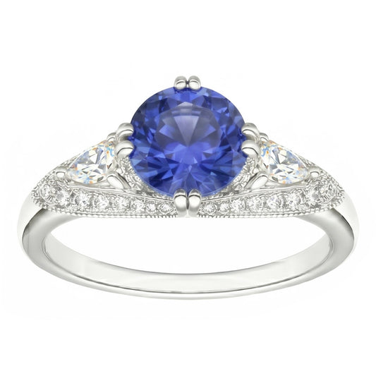 Bague Diamant Rond Saphir Ceylan Style Antique 2.75 Carats