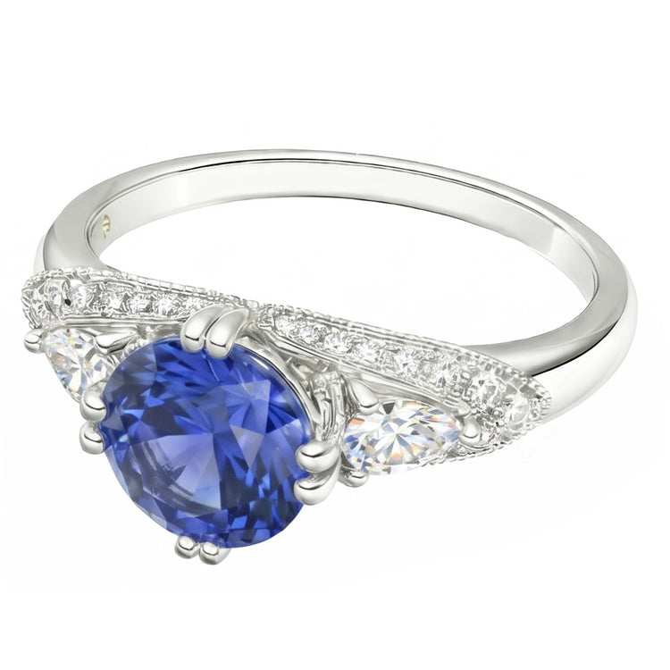 Bague Diamant Rond Saphir Ceylan Style Antique 2.75 Carats
