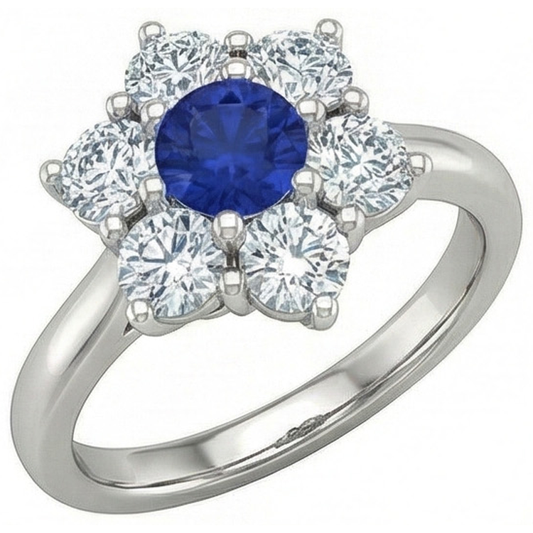 naturel round saphir 4carats bague vue de face