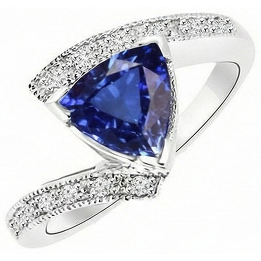 Bague Diamant Rond Trillion Saphir Pierres Précieuses Tension Style 3 Carats