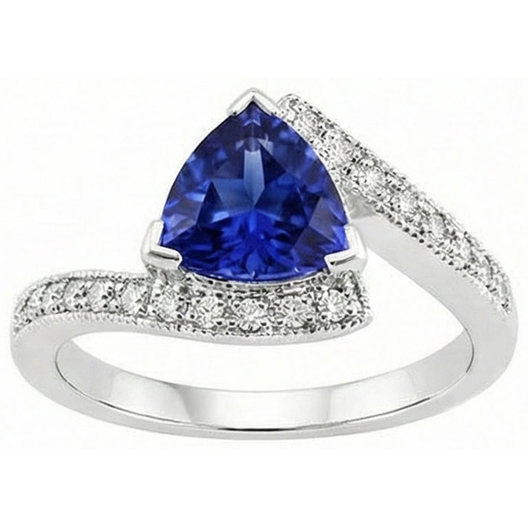 Bague Diamant Rond Trillion Saphir Pierres Précieuses Tension Style 3 Carats