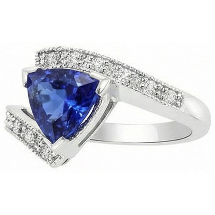 Bague Diamant Rond Trillion Saphir Pierres Précieuses Tension Style 3 Carats