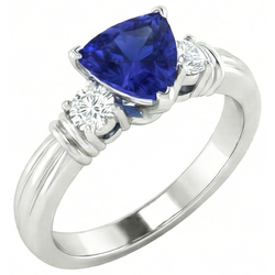Bague Diamant Rond Trois Pierres Trillion Saphir Ceylan 1.75 Carats
