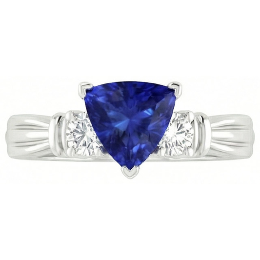 Bague Diamant Rond Trois Pierres Trillion Saphir Ceylan 1.75 Carats
