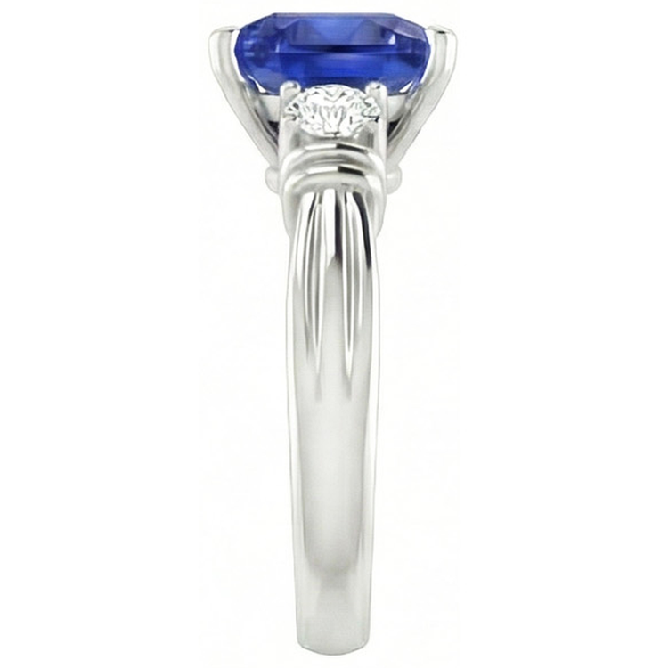 Bague Diamant Rond Trois Pierres Trillion Saphir Ceylan 1.75 Carats