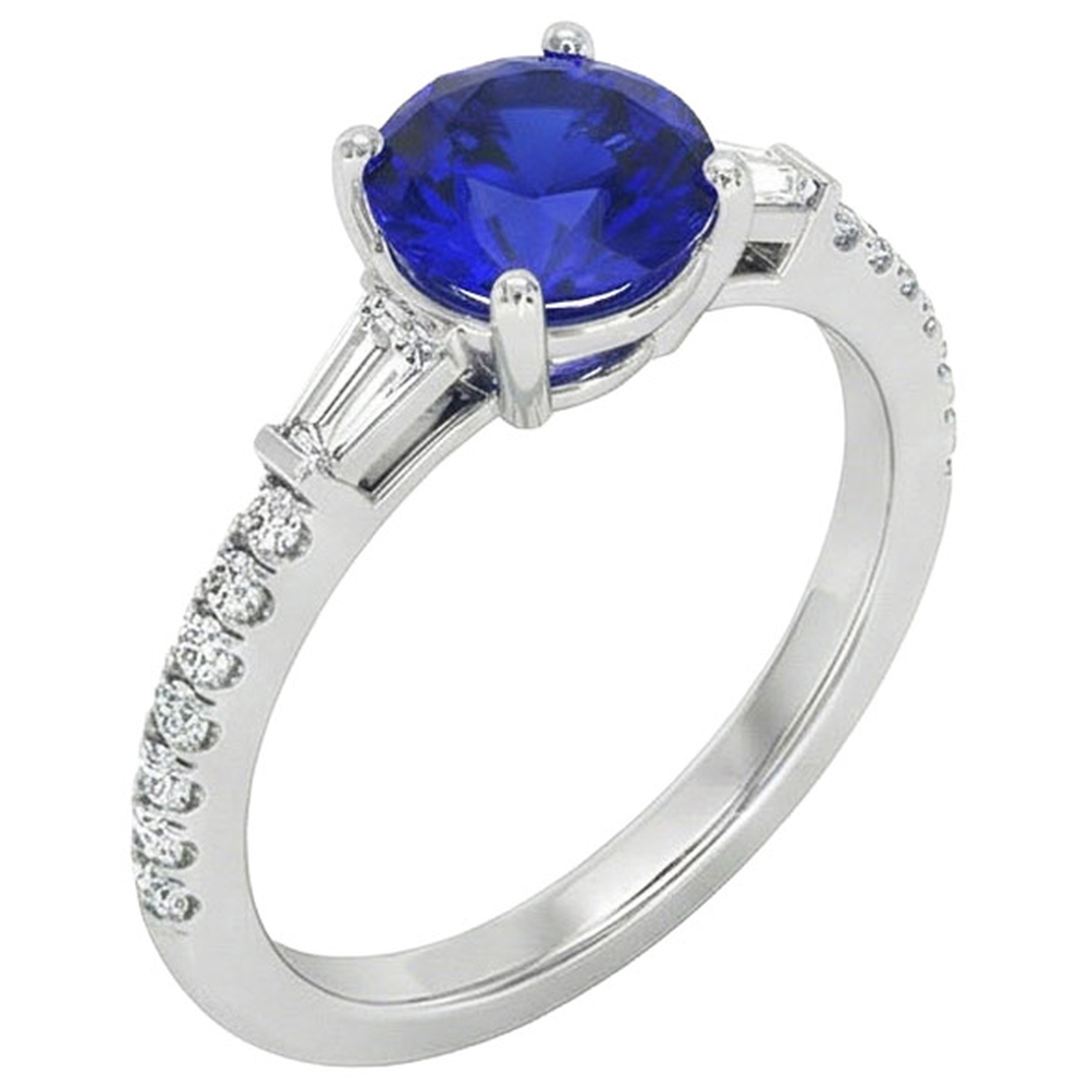 Bague Diamant Naturels Extraits des Mines ( et non cultivés en laboratoire ) Rond Véritable 3 Pierres & Saphir Bleu 5 Carats
