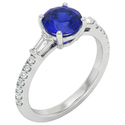 Bague Diamant Naturels Extraits des Mines ( et non cultivés en laboratoire ) Rond Véritable 3 Pierres & Saphir Bleu 5 Carats
