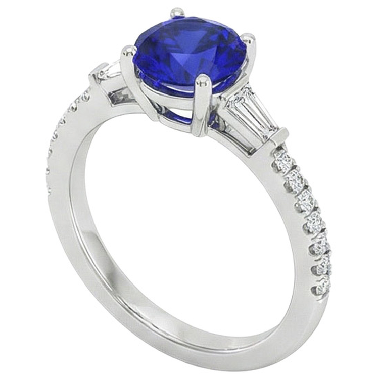 Bague Diamant Naturels Extraits des Mines ( et non cultivés en laboratoire ) Rond Véritable 3 Pierres & Saphir Bleu 5 Carats