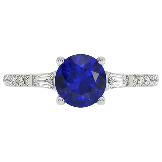 Bague Diamant Naturels Extraits des Mines ( et non cultivés en laboratoire ) Rond Véritable 3 Pierres & Saphir Bleu 5 Carats
