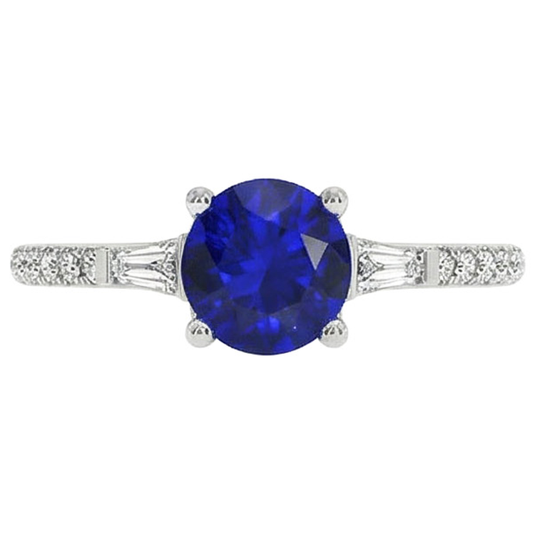 Bague Diamant Naturels Extraits des Mines ( et non cultivés en laboratoire ) Rond Véritable 3 Pierres & Saphir Bleu 5 Carats