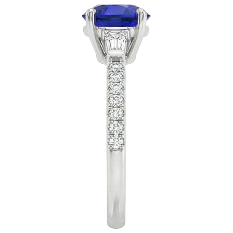 Bague Diamant Naturels Extraits des Mines ( et non cultivés en laboratoire ) Rond Véritable 3 Pierres & Saphir Bleu 5 Carats