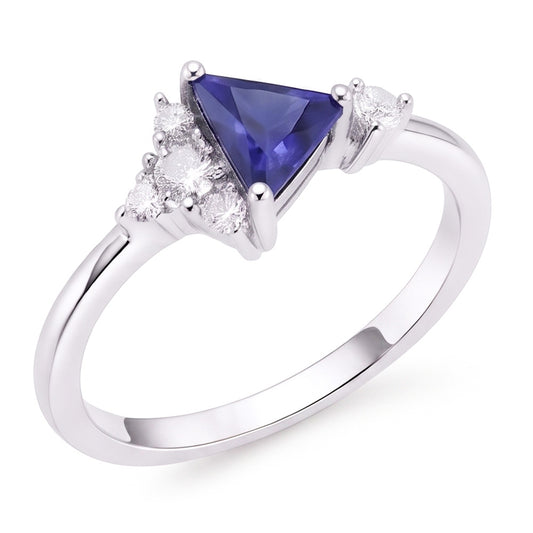 Bague Diamant Rond et Trillion Saphir Bijoux En Pierres Précieuses