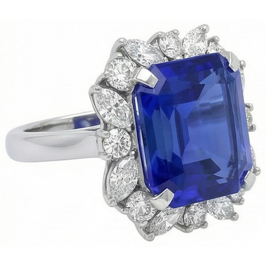 Bague Diamant Saphir Bleu Asscher 7 Carats