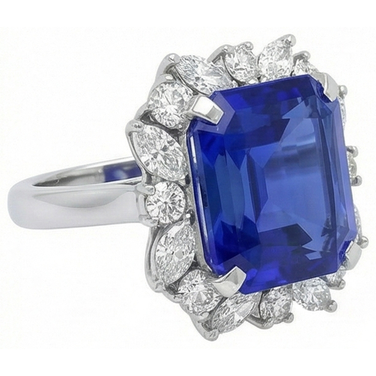 Bague Diamant Saphir Bleu Asscher 7 Carats
