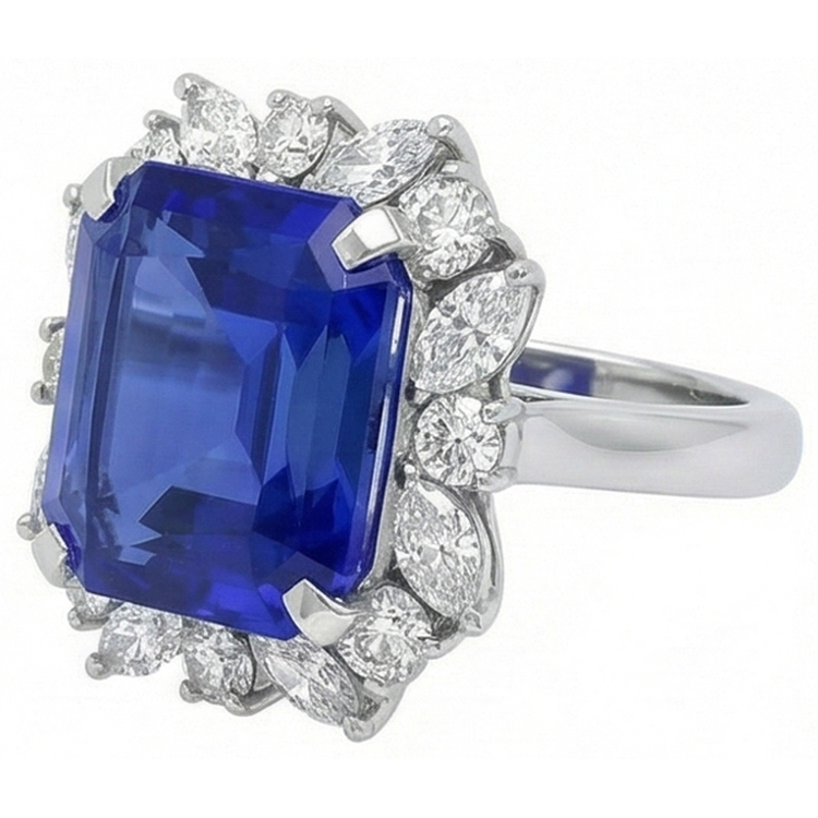 Bague Diamant Saphir Bleu Asscher 7 Carats