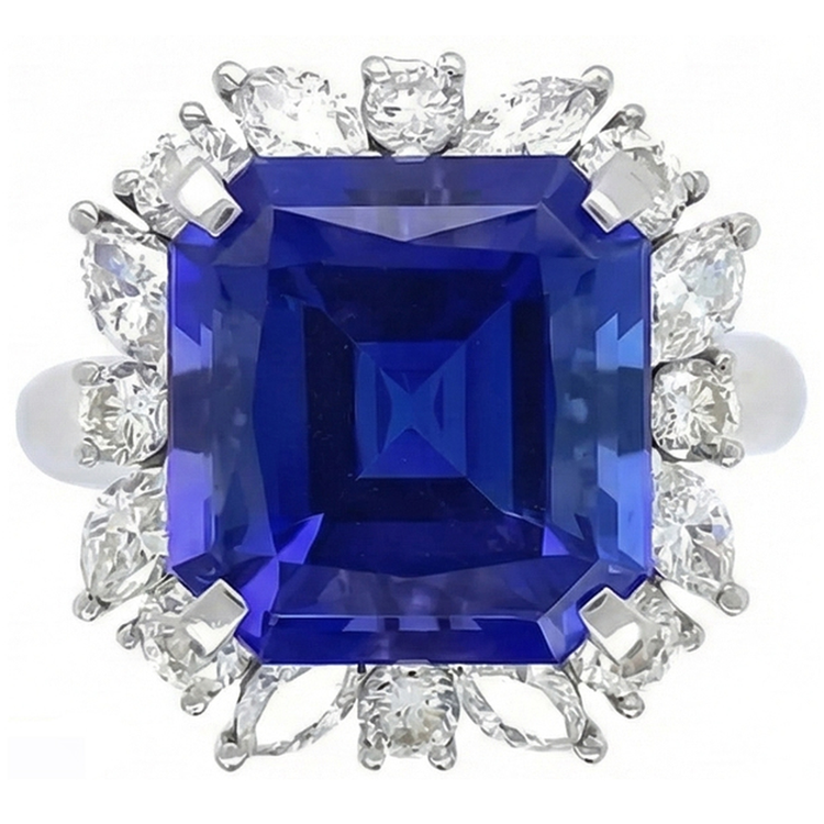 Bague Diamant Saphir Bleu Asscher 7 Carats