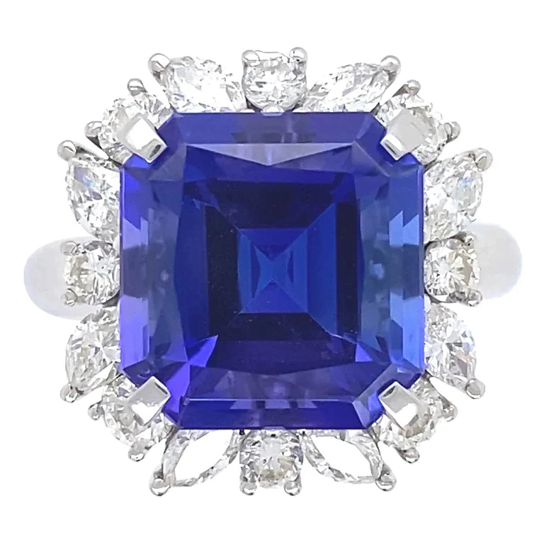 Bague Diamant Saphir Bleu Asscher 7 Carats