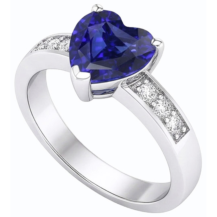 Bague Diamant Saphir Bleu Coeur Pierres Précieuses Or 14K 2.50 Carats