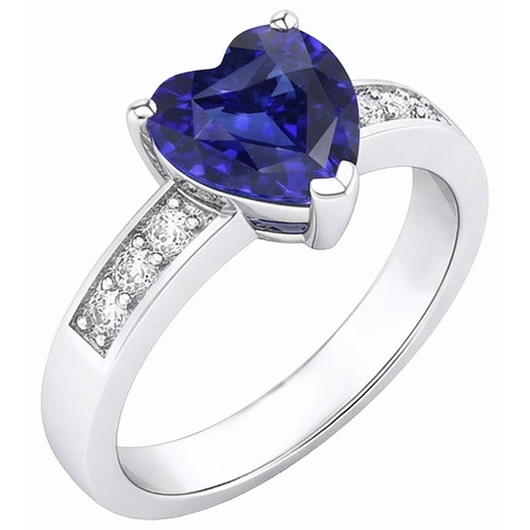 Bague Diamant Saphir Bleu Coeur Pierres Précieuses Or 14K 2.50 Carats
