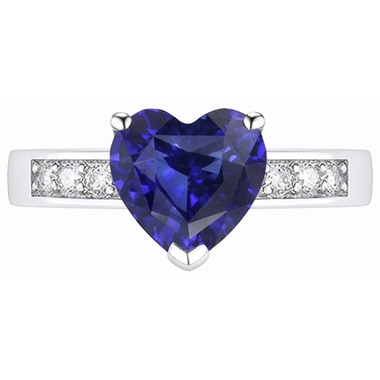 Bague Diamant Saphir Bleu Coeur Pierres Précieuses Or 14K 2.50 Carats