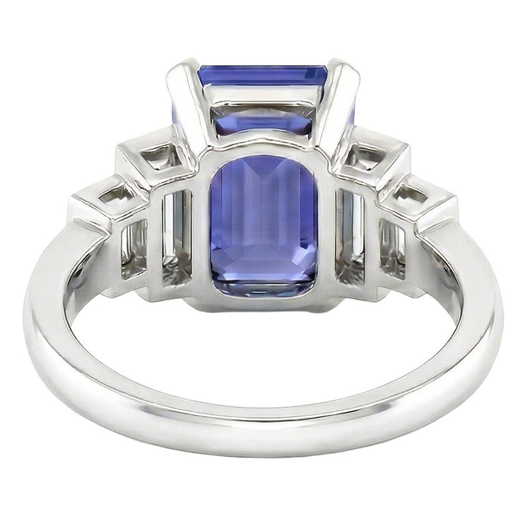 Bague Diamant Saphir Bleu Émeraude Avec Accents Baguette 3 Carats