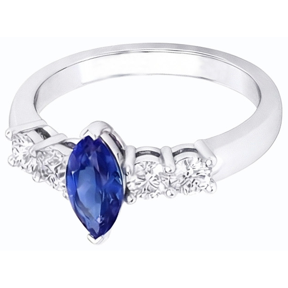 Bague Diamant Saphir Bleu Marquise & Bijou Rond 1.50 Carats