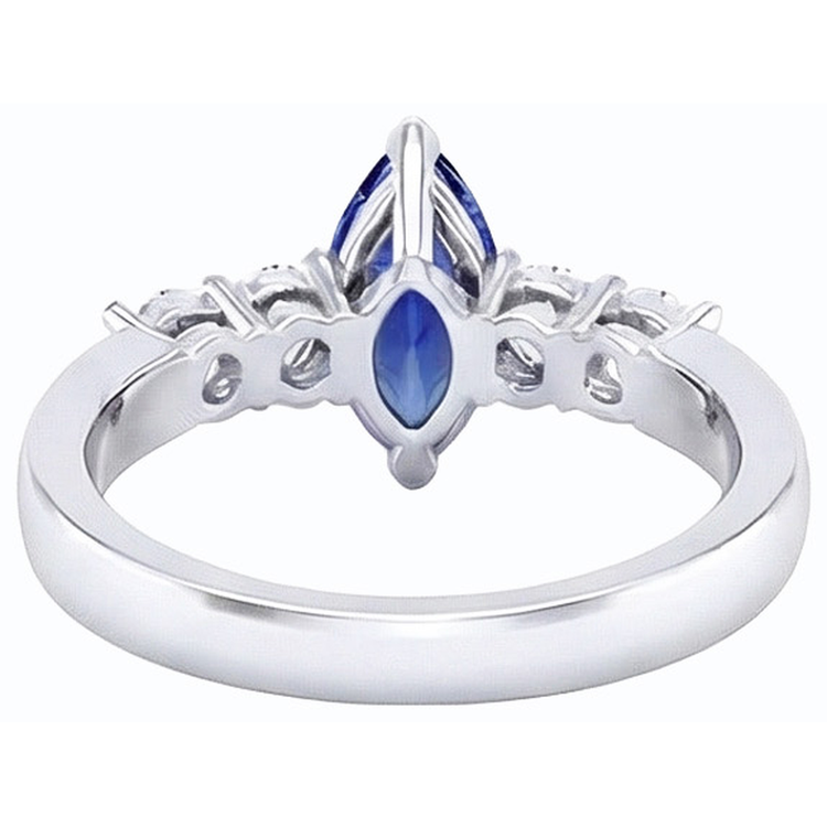 Bague Diamant Saphir Bleu Marquise & Bijou Rond 1.50 Carats