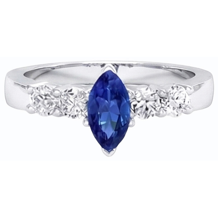 Bague Diamant Saphir Bleu Marquise & Bijou Rond 1.50 Carats