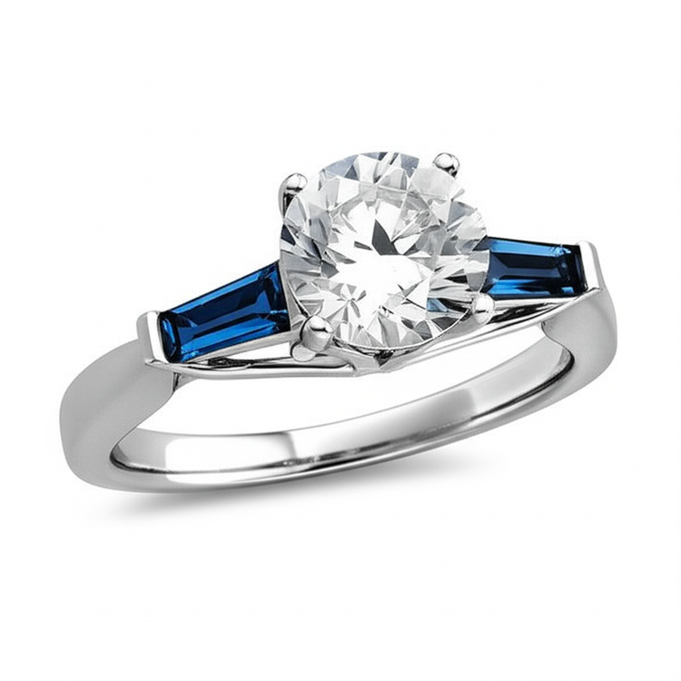 Bague Diamant Saphir Bleu Naturel 3,20 ct. 3 Vieux Mineur de Pierre