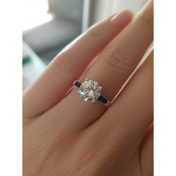 Bague Diamant Saphir Bleu Naturel 3,20 ct. 3 Vieux Mineur de Pierre