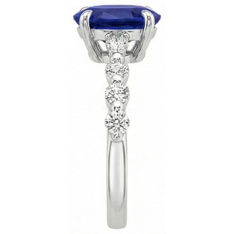Bague Diamant Naturels Extraits des Mines ( et non cultivés en laboratoire ) Saphir Bleu Ovale Or Marquise & Taille Ronde 6 Carats Neuf