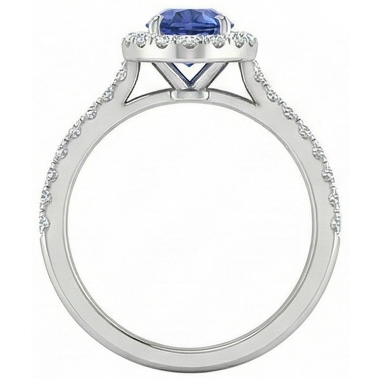 Bague Diamant Naturels Extraits des Mines ( et non cultivés en laboratoire ) Saphir Bleu Sri Lanka Forme Poire Or 2 Ct