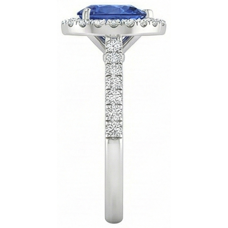 Bague Diamant Naturels Extraits des Mines ( et non cultivés en laboratoire ) Saphir Bleu Sri Lanka Forme Poire Or 2 Ct