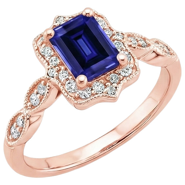 Bague Diamant Naturels Extraits des Mines ( et non cultivés en laboratoire ) Saphir Bleu Style Antique 3 Carats Pierre Gemme