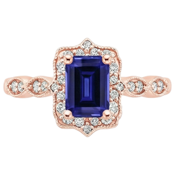 Bague Diamant Naturels Extraits des Mines ( et non cultivés en laboratoire ) Saphir Bleu Style Antique 3 Carats Pierre Gemme