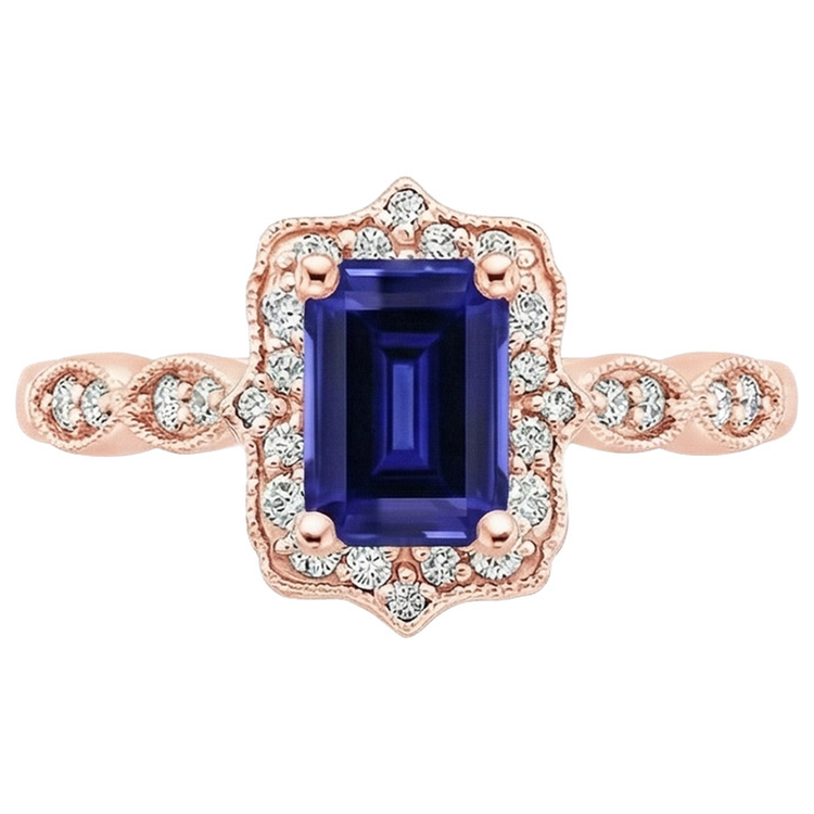Bague Diamant Naturels Extraits des Mines ( et non cultivés en laboratoire ) Saphir Bleu Style Antique 3 Carats Pierre Gemme
