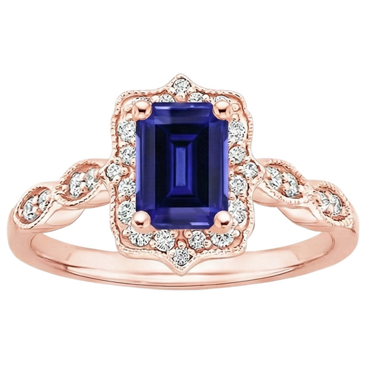 Bague Diamant Naturels Extraits des Mines ( et non cultivés en laboratoire ) Saphir Bleu Style Antique 3 Carats Pierre Gemme