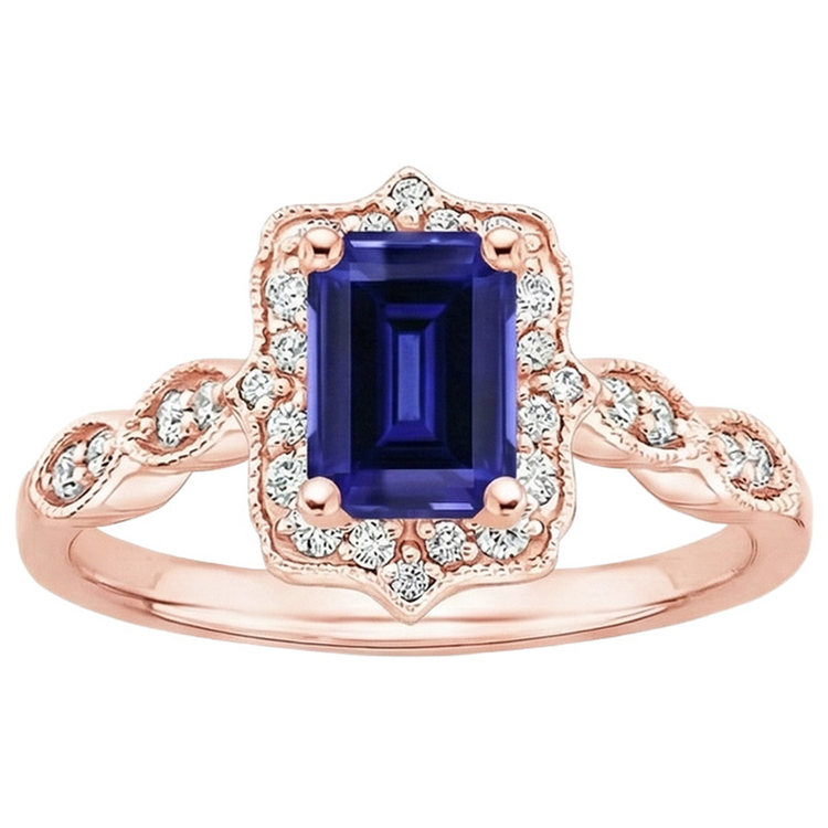 Bague Diamant Naturels Extraits des Mines ( et non cultivés en laboratoire ) Saphir Bleu Style Antique 3 Carats Pierre Gemme