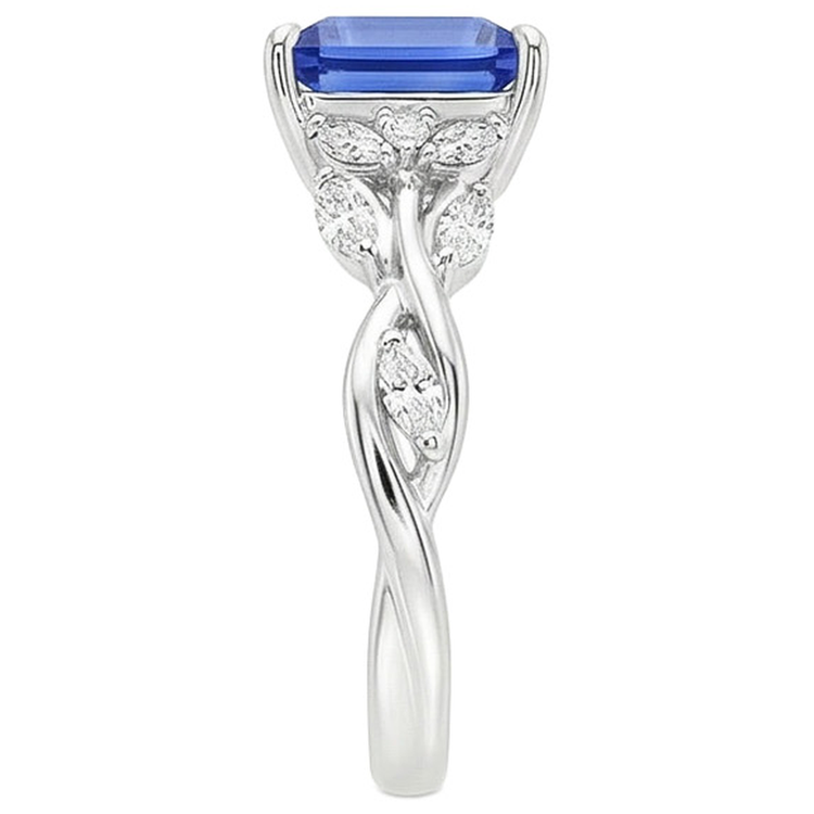 Bague Diamant Naturels Extraits des Mines ( et non cultivés en laboratoire ) Saphir Bleu Taille Princesse 6.75 Carats Bijoux Fantaisie