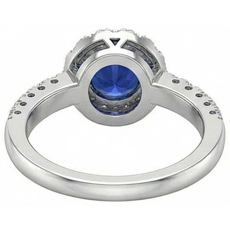 Bague Diamant Naturels Extraits des Mines ( et non cultivés en laboratoire ) Saphir Ceylan Bleu Rond 2 Carats Or Blanc 14K