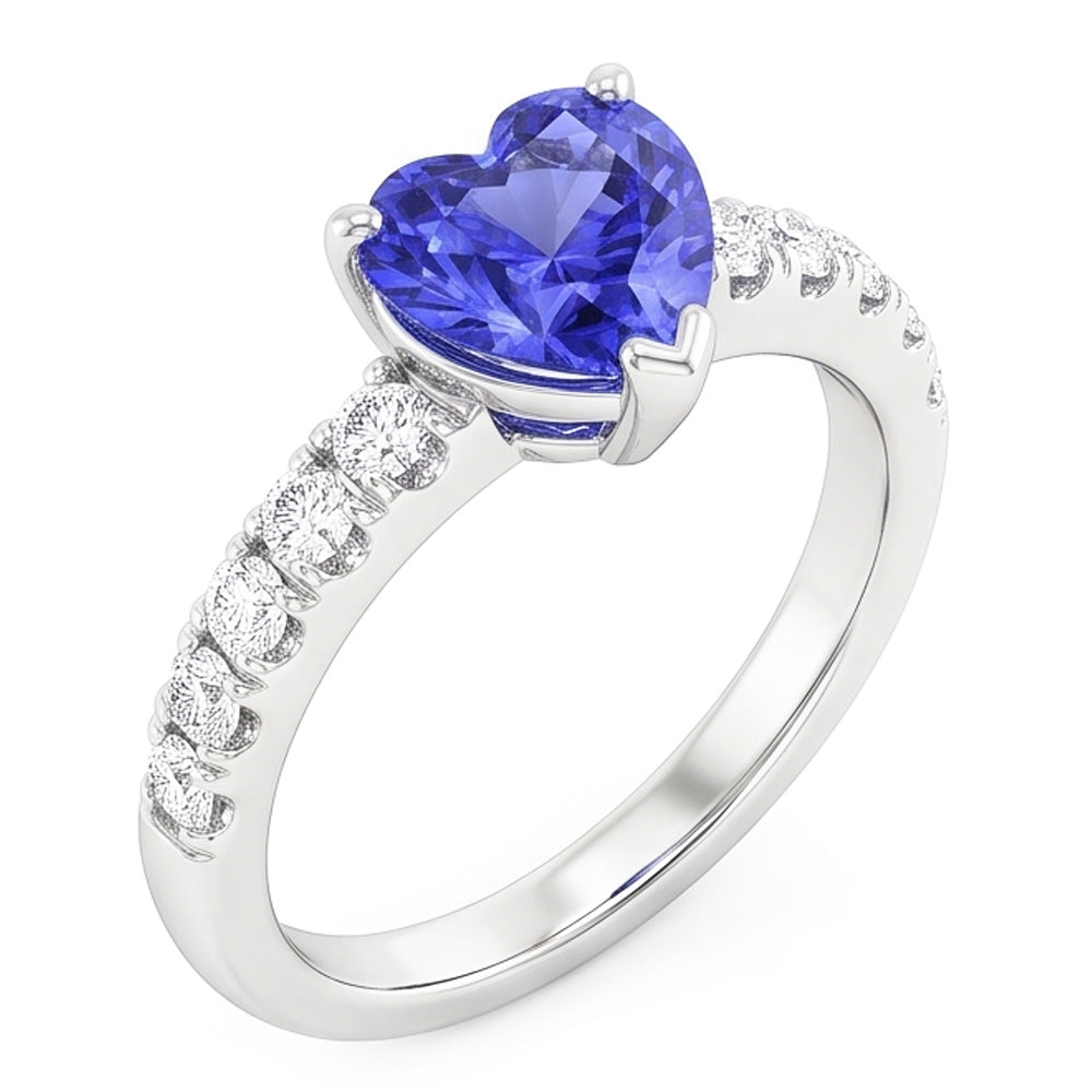 Bague Diamant Saphir Coeur Bleu Océan