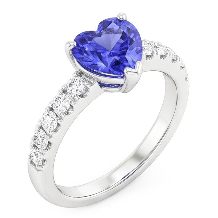 Bague Diamant Saphir Coeur Bleu Océan