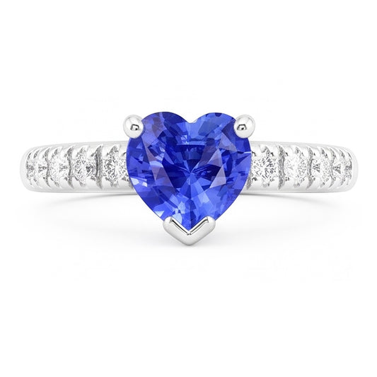 Bague Diamant Saphir Coeur Bleu Océan