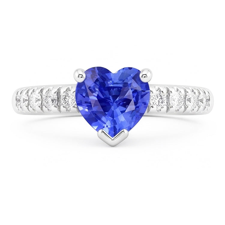 Bague Diamant Saphir Coeur Bleu Océan
