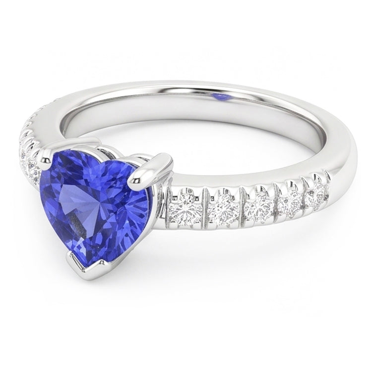 Bague Diamant Saphir Coeur Bleu Océan