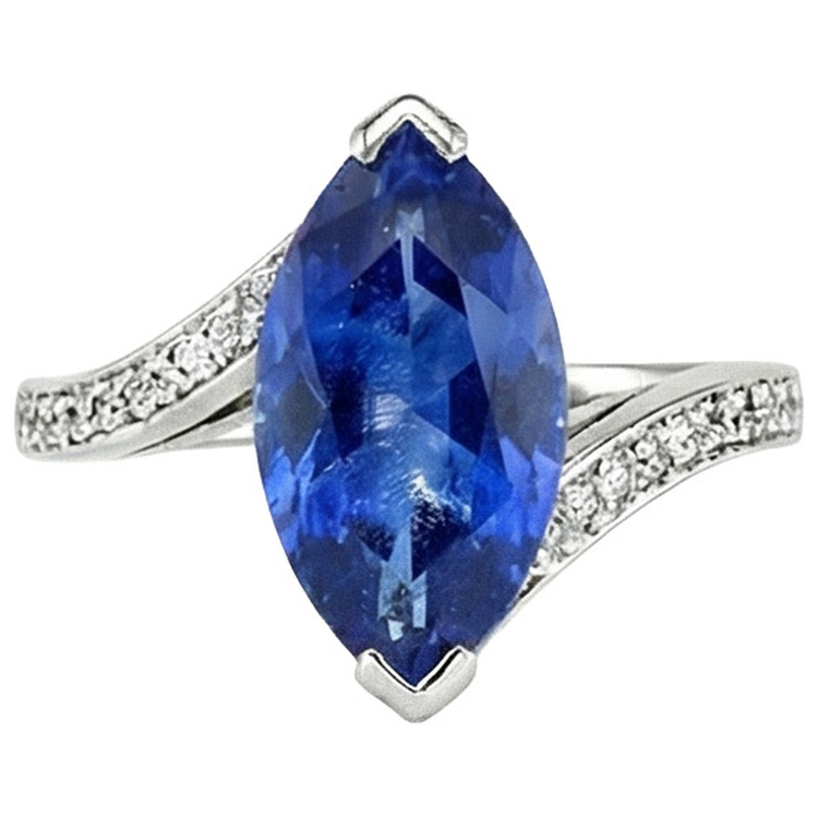 Bague Diamant Naturels Extraits des Mines ( et non cultivés en laboratoire ) Saphir Marquise Unique