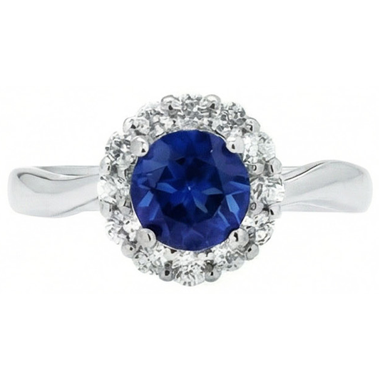 Bague Diamant Naturels Extraits des Mines ( et non cultivés en laboratoire ) Saphir Sri Lanka Or Blanc 14K 2.5 Ct.
