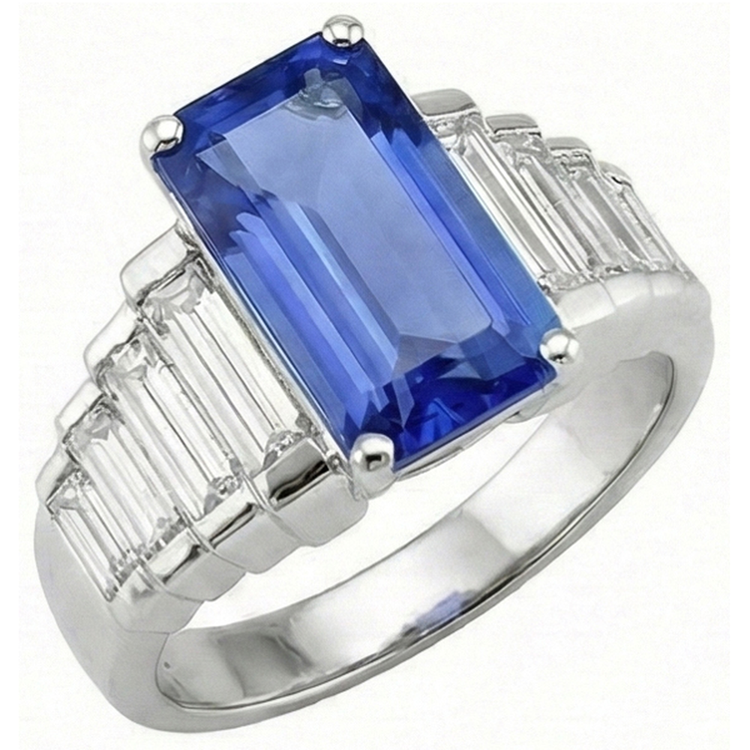 Bague Diamant Naturels Extraits des Mines ( et non cultivés en laboratoire ) Saphir Sri Lankais 8 Carats Or Blanc 14K